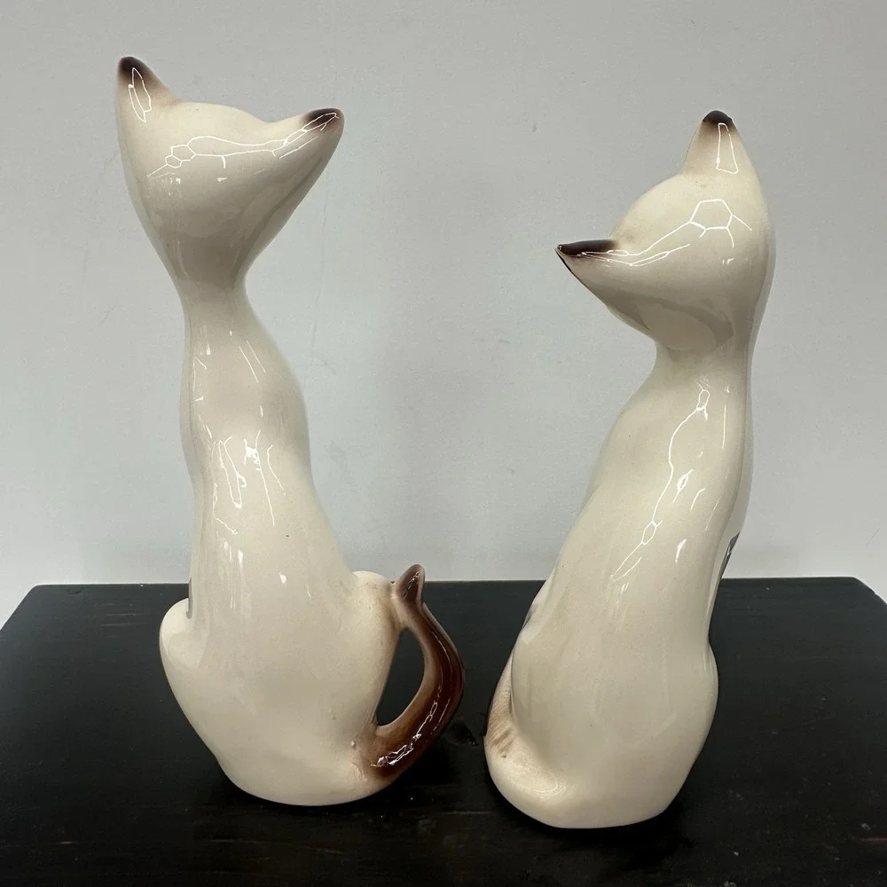 Vintage Mid Century Modern Loving Siamese Cat Figurine Pair Taiwan 8